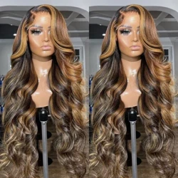 Pelucas de cabello humano con encaje Frontal transparente, 30, 36 pulgadas, ondulado, 13x4, ombré, resaltado, HD, encaje Frontal, 13x6, 4/27 colores