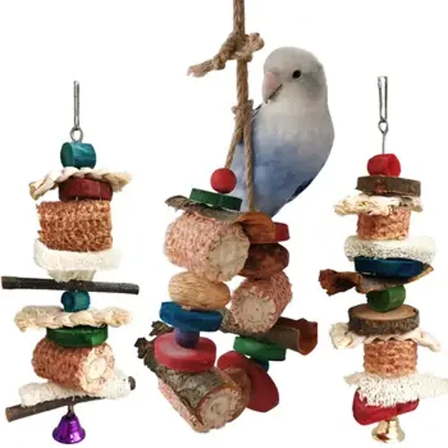 Juguetes para masticar colgantes para pájaros, juego de esponja vegetal de mazorca de maíz Natural, accesorios colgantes para jaula para loros grandes, medianos y pequeños, juguetes para morder