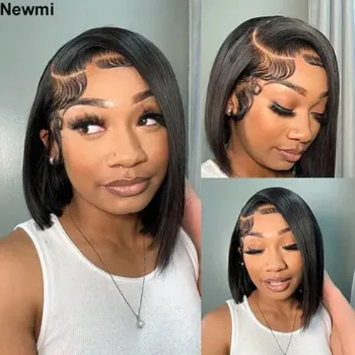 Parrucca Bob Newmi Capelli umani 13x4 Parrucca frontale piena in pizzo Capelli lisci Parrucca corta Bob Parrucche anteriori in pizzo per capelli umani per le donne Densità 180