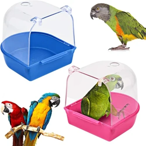1pc Bath Adar Clir ar gyfer Cawell Parakeet Affeithwyr Cawell Adar Crog Blwch Bath Adar Parot Twb ​​Ymdrochi Adar gyda Golwg Clir