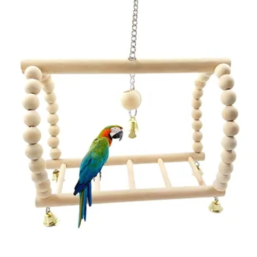 Parrots Toys Bird Swing Latihan Panjat Tebing Playstand Gantung Tangga Jembatan Kayu Pet Parrot Macaw Hammock Mainan Burung dengan Lonceng