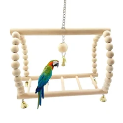 Bréagáin Parrots Cleachtadh Swing Éan Dreapadóireachta Seastán Crochta Droichead Dréimire Adhmaid Parrot Macaw Hammock Bird Bréagán Le Cloig