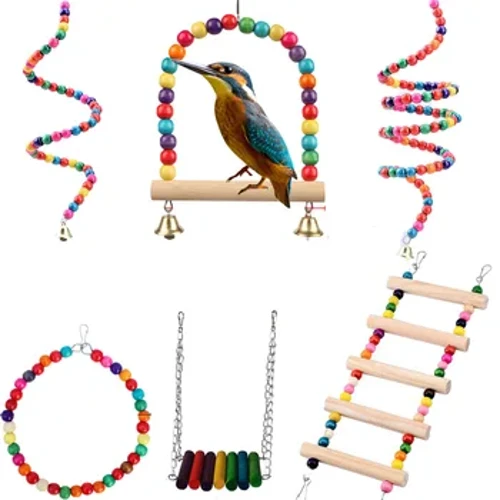 Parrot Éan Dathúil Ilfheidhmeach Crochta Bréagán Swing Cloud Dréimire Dreapadóireachta Cage Cuaille Buan Gabhálais Soláthairtí Peataí