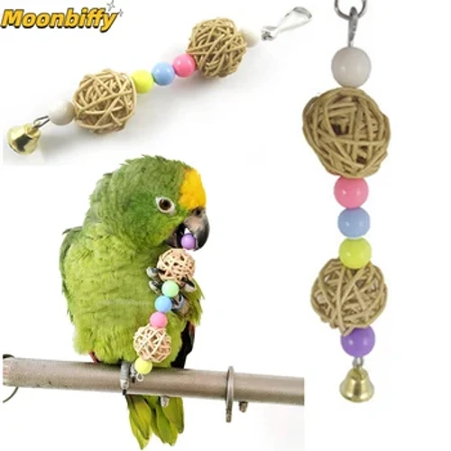 1pcs Parrot Chew Bréagáin Éin Adhmaid Nádúrtha Péirse Crochta Swings Coganta Cage Bréagán Peataí Éan Dreapadóireachta Bréagáin Éan le haghaidh Cage