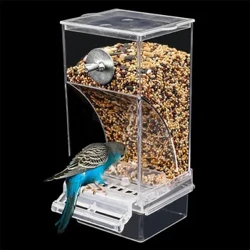 No Mess Vogelfeeder Automatesch Papageien Feeder Drinker Acryl Somen Liewensmëttel Container Cage Accessoiren Fir Kleng a Mëttel Parakeets
