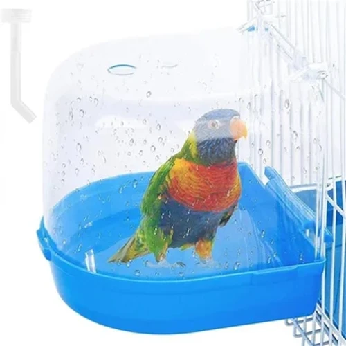 Parrots Ciúb Folcadáin Éan Crochta Bathtub Bosca Cithfholcadh Cage Cúlpháirtí don Éan Beag Canárach Budgerigar Cockatiel Lovebird