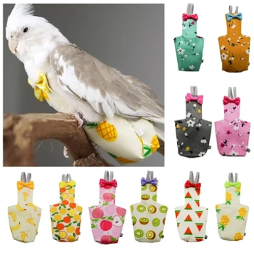 Parrot Diaper na may Bowtie Cute Makukulay na Prutas Floral Cockatiel Pigeon Maliit Katamtaman Malaking Alagang Hayop Mga Ibon Flight Suit Damit Labahan