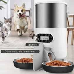 Mangeoire automatique pour aliments pour chiens et chats, distributeur automatique, Double bols en acier inoxydable, pour animaux de compagnie, chats et chiens, avec alimentation de synchronisation d'enregistrement