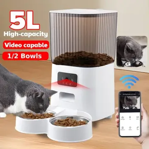 5L Otomatis Feeder Kucing WiFi dengan Kamera HD Smart Interaktif Pet Food Dispenser Timer Stainless Steel Mangkuk Auto Feeder Anjing