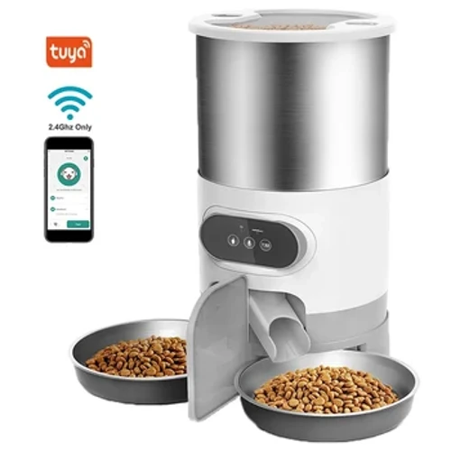 Cat Timing Feeder Smart APP Cat Feeder Неръждаема стомана Двойно хранене Храна за домашни любимци Дистанционно хранене Автоматичен дозатор Подходящ Котки Куче