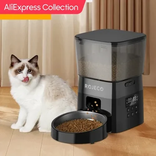 ʻO ka hōʻiliʻili AliExpress ROJECO Automatic Pet Feeder Button Version Auto Cat Food Dispenser Accessories Smart Control Pet Feeder