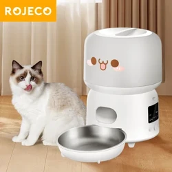 ROJECO 3L Bol Automatique Pour Animal De Compagnie Distributeur De Nourriture Pour Chat Intelligent WiFi Bouton Version Mignon Gamelle Automatique Pour Chien Pour Chats Télécommande Alimentation