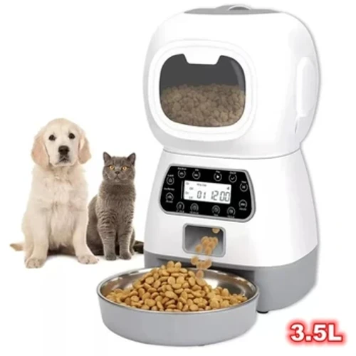 Automatesch Pet Feeder 3.5L Kapazitéit Intelligent LCD Display Stëmm Record Timing Liewensmëttel Spender Edelstol Schossel Hausdéieren Ëmgeréits