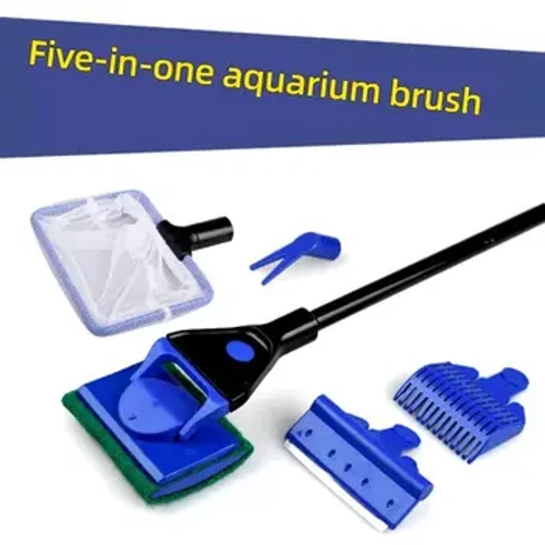 EW Fësch Tank Glas Botzen Pinsel Aquarium Tool Fëscherei Aquatic Grass Clip Algen Scraping Messer Laang Handle Fënnef-an-Een Botzen