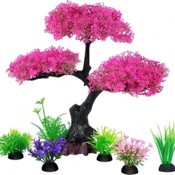 Mea hoʻohiwahiwa i ka pahu iʻa i ka Aquarium mea kanu mea kanu, ʻulaʻula ʻulaʻula cherry blossom a me ka mauʻu i nā lako mea hoʻonaninani.