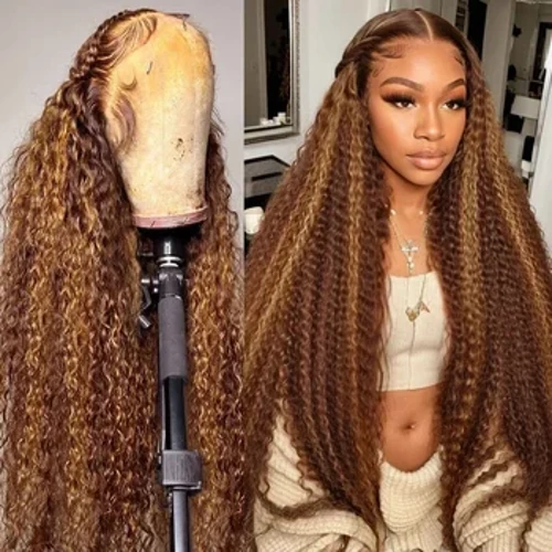 HD 13X4 Evidenziare Parrucca Capelli Umani Marrone Parrucca Anteriore Del Merletto Bionda Miele Colorata Parrucche di Capelli Umani Ricci Parrucca Frontale Del Merletto Onda Profonda