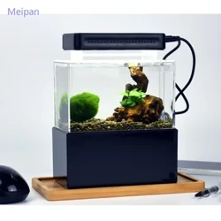 Taşınabilir Mini Betta Balık Tankı Akvaryum Masaüstü Süslemeleri Deniz Aquaponic Balıklar Kase Su Fliter USB Hava Pompası LED Işık