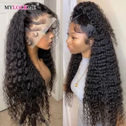 Brazīlijas cirtaini cilvēka matu parūka Deep Wave 13x4 mežģīņu priekšējās parūkas sievietēm 180% 13x6 mežģīņu priekšējās Remy mati 4x4 mežģīņu aizdares parūka