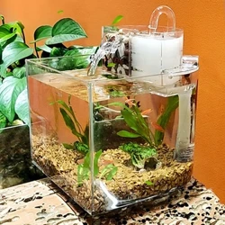 D0JA Mini Akrilik Akuarium Transparan Ikan Penjaga Fishbowl Portable Desktop Tangki Ikan untuk Betta Ikan Tropis Starter Kit