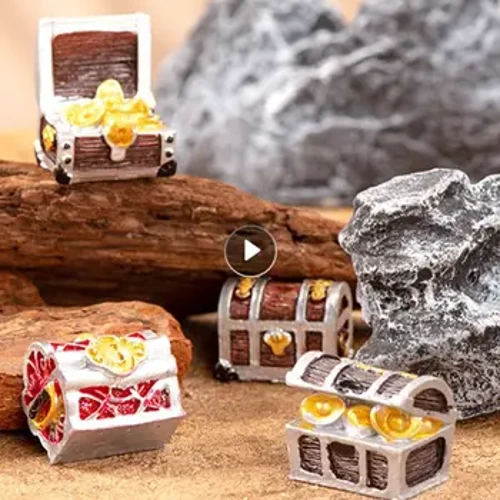 Aquarium Ornament Simulation Treasure Chest Box Antik harts Fish Tank Landscape Coins Fall Figurer Akvariumdekoration