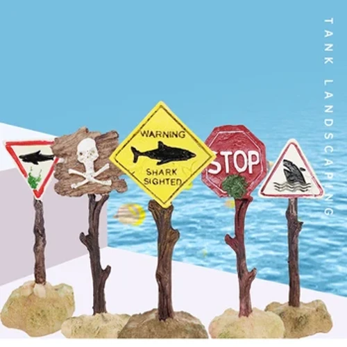 Resin Aquarium Dekorasyon Ornament Artipisyal na Shark Warning Sign Landscaping Accessories para sa Fish Tank Aquarium Background