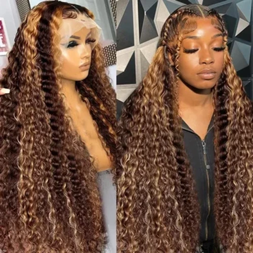 Le Mythe 250 Dwysedd Cyrliog 13x4 Lace Front Wig Uchafbwynt Ombre Lliw Ton Ddofn 13x6 Lace Frontal Human Hair Wig Remy Ar gyfer Merched