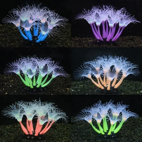 Décorations d'aquarium de corail artificiel scintillant en Silicone, 1 pièce, faux corail scintillant dans la nuit, décoration sous-marine, plante