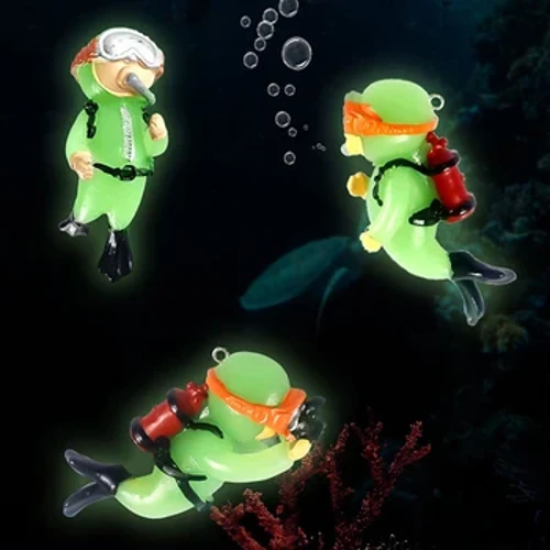 Tumadóir Mini lonrúil Glas Kawaii Frogman Snámh Insamhladh le haghaidh Ornáidí Uisceadán Maisiú umar Éisc Gabhálais Uisceadán