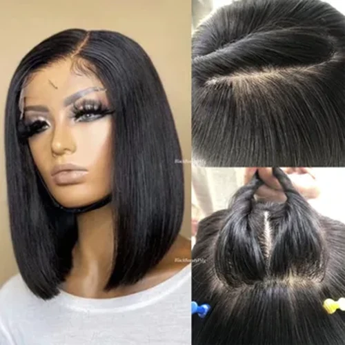 Bob curto cabelo humano 5x5 parte superior de seda peruca cheia do laço cabelo brasileiro em linha reta bob base de seda peruca cheia do laço com couro cabeludo falso olhando