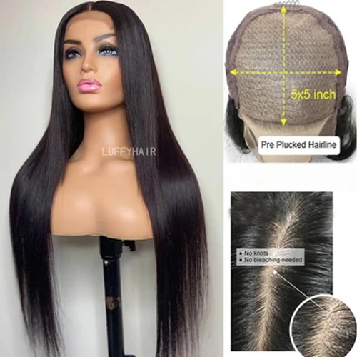 5x5 Dasar Sutra Wig Rambut Manusia dengan Rambut Bayi Gluelesss Brasil Halus Lurus Dasar Sutra Wig 30 Inch Kepadatan 150%