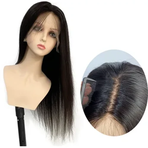 Perruque Full Lace Wig naturelle brésilienne Remy, cheveux humains lisses, Base en soie douce, 5x4.5 pouces, 28 pouces, sans colle, perruque Lace transparente pour femmes