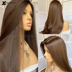 Chocolate Brown 5x5 Silk Top Closure Wig ng Buhok ng Tao #4 Dark Brown Colored Straight 13x4 Lace Frontal Wig Para sa Babae 180% Density