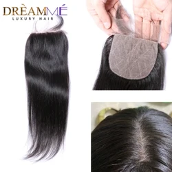 Cabelo liso brasileiro à base de seda 4x4 fechamentos de renda 100% cabelo humano pré-arrancado linha fina com cabelo de bebê cor natural