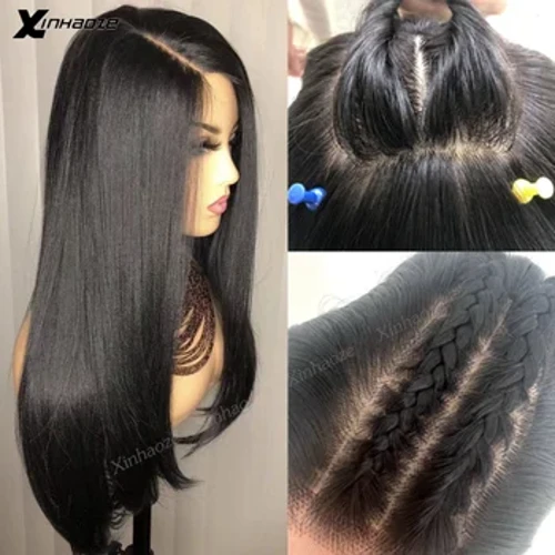 Stranski del 4 x 4 lasulja s kapico HD Lace Front Wig Ravna svilena podlaga 13 x 6 Lace Front Lasulje iz človeških las, predhodno oskubljene brazilske Remy lase