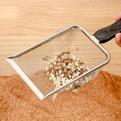 Reptil Scoops Terarium Seprai Substrat Pasir Ayakan Stainless Steel Fine Mesh Kecil Pet Cage Cleaner Sekop