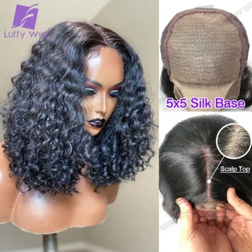 5x5 I-Pu Silk Base Sscalp Phezulu Iwigi Elifushane Eligoqekile Elifushane Ngaphambili Amawigi Ezinwele Zomuntu 5x5 Iwigi Evala Ileyisi Enezinwele Zengane Remy I-Peruvian Luffywig
