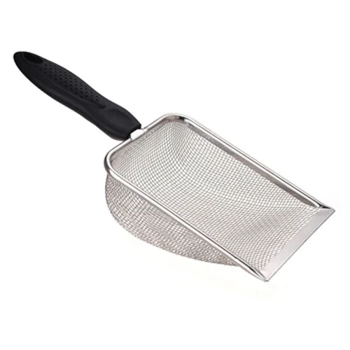 Alat Pembersih Hewan Peliharaan Stainless Steel Kotoran Sekop Jaring Kotoran Kucing Reptil Kadal Pasir Mesh Layar Tinja Sendok
