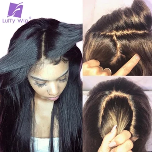 Perruque Lace Front Wig Remy brésilienne lisse, cheveux naturels, faux cuir chevelu, Base en soie, 13x5x5, avec Baby Hair, pour femmes