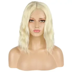 Tro Tóc Vàng Lụa Top Tóc Tóc Giả Bob 5*5 Lụa Đế Ren Đóng Cửa Tóc Giả Lượn Sóng Trinh Nữ Châu Âu Remy 13X6 T Phần Ren Mặt Trước Tóc Giả #613