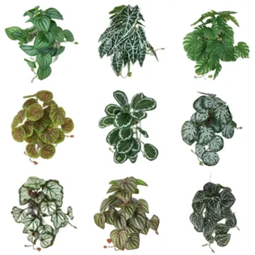 Kënschtlech Terrarium Planz fir Reptil Amphibien fir Tank Pet Habitat Dekoratiounen lieweg Tropesch Blieder Plastik Leaf Rattan