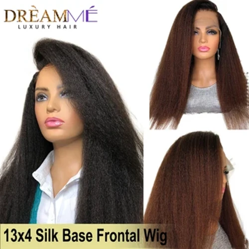 Peluca Frontal de encaje con Base de seda 13x4 recta rizada de color marrón peluca con cierre de encaje 4x4 con nudo oculto y parte superior de seda para cabello humano de mujer