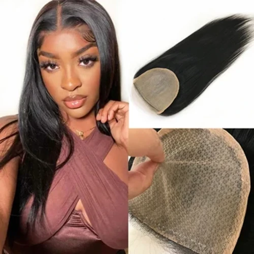 Chiusura con base in seta 5x5 Chiusura in pizzo per capelli umani con parte superiore in seta siliconica Chiusure per capelli umani Remy Colore naturale