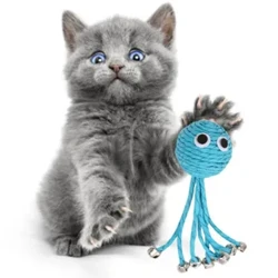 Cute Braided Octopus Shape Cat Toy with Bells Scratch-Resistant Pet Playing Toy Kitten Cat Interactive Toy Cat Accessories