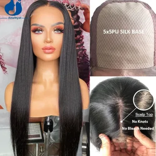 Ametista Indiana Parrucche Lunghe Per Le Donne Parrucca Anteriore Del Merletto Dei Capelli Umani 5x5 PU Base di Seta Veletta Nella Chiusura Parrucca Naturale di Remy capelli Pre Pizzicate