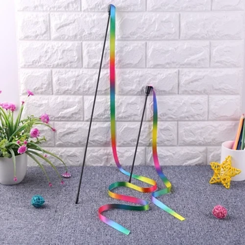 1PC chat coloré taquin bâton baguette drôle animal de compagnie chats chiens arc-en-ciel Teaser tige jouets interactifs chaton fournitures accessoires