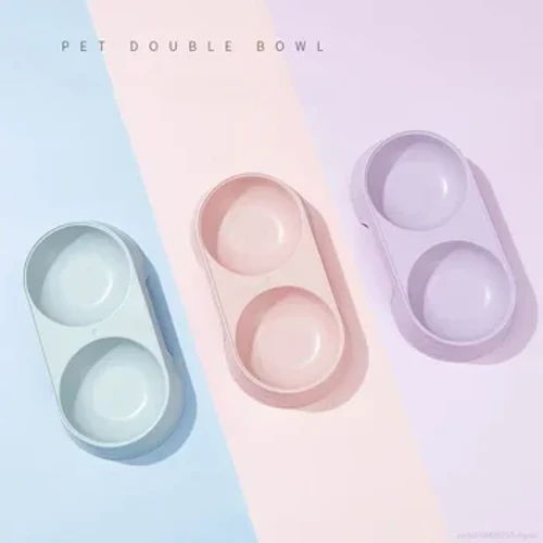 Bol dublu pentru animale de companie, din plastic, pisoi, mâncare pentru câini, tavă de băut, hrănire pentru pisici, accesorii pentru animale de companie, accesorii pentru câini, bol pentru animale de companie