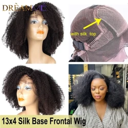 Afro Kıvırcık 13x4 Ipek Taban Dantel İnsan Saç Peruk Kadınlar Için Brezilyalı Remy Saç Kinky Kıvırcık Dantel Kapatma Peruk Ile Ipek Üst