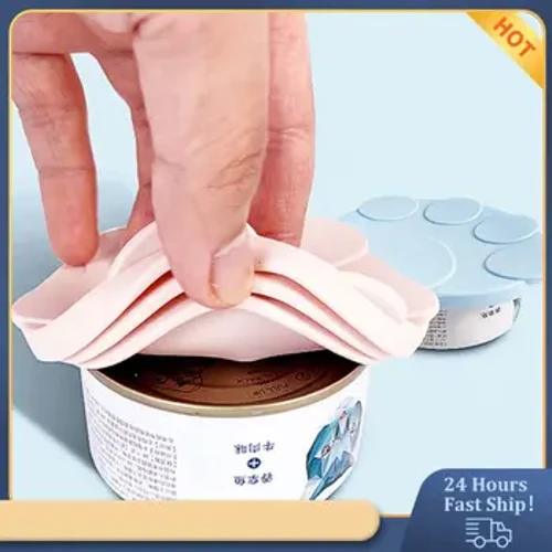 1 Bộ Di Động Silicon Cho Chó Mèo Đóng Hộp Nắp 2 Trong 1 Thực Phẩm Niêm Phong Thìa Thức Ăn Cho Thú Cưng Bao Lưu Trữ tươi-Giữ Nắp Bát Phụ Kiện Cho Chó