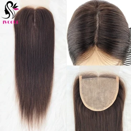 Maitim na Kayumangging Puntas ng Buhok ng Tao na Pagsara ng Silk Base 5"x5" Silicone Silk Topper Remy na Extension ng Buhok Pre Pinulot para sa Babae Kulay #4