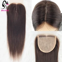 Fermeture à lacets de cheveux humains brun foncé, Base en soie, 5x5 pouces, Extension de cheveux Remy en soie de Silicone, pré-épilée, couleur #4, pour femmes